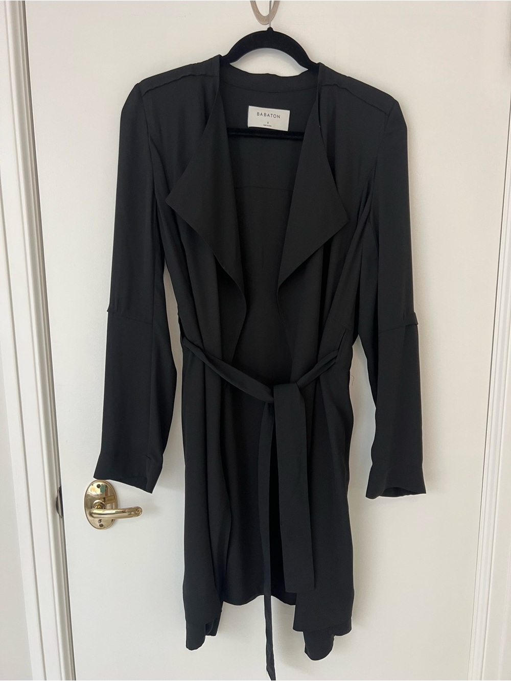Babaton Black Long Tie-Waist Trench-Inspired Dress